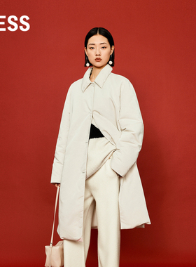 LESS秋冬90白鸭绒羽绒服女轻薄衬衫领长款风衣式外套2OBC11600