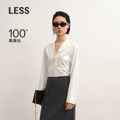LESS桑蚕丝气质V领中式衬衫