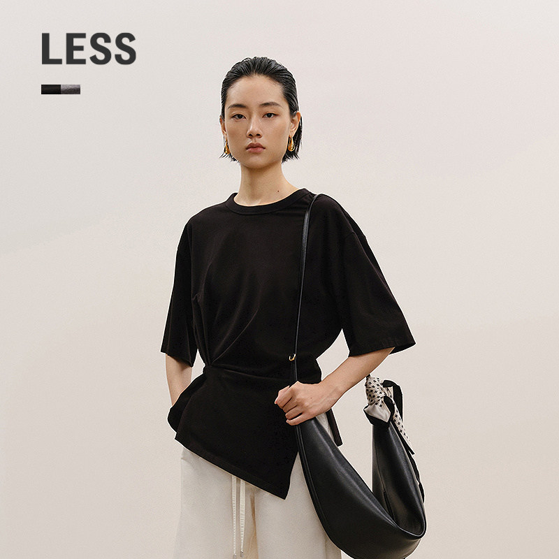 【商场同款】LESS2026夏新款休闲纯色全棉圆领中袖T恤女2Q