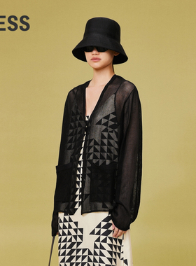LESS空调罩衫女宽松薄款慵懒风镂空外搭长袖针织衫2O4313300