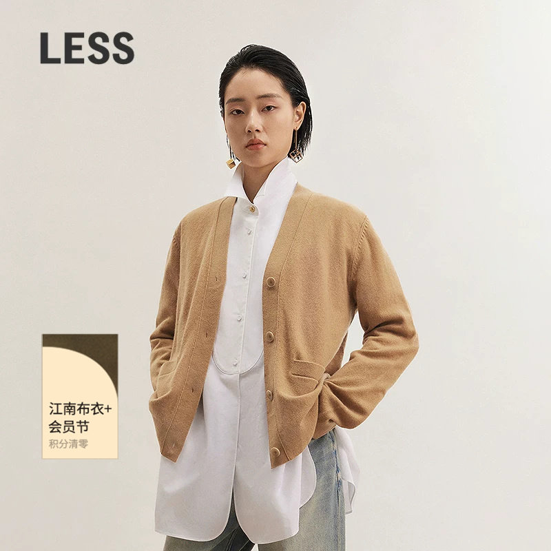 【0压系列】LESS山羊绒针织开衫女秋冬简约V领修身上衣2OB3