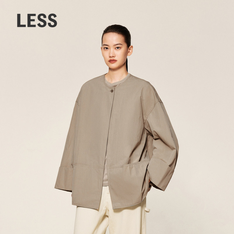LESS春秋一粒扣夹克女休闲宽松无领极简百搭廓形外套2O0614
