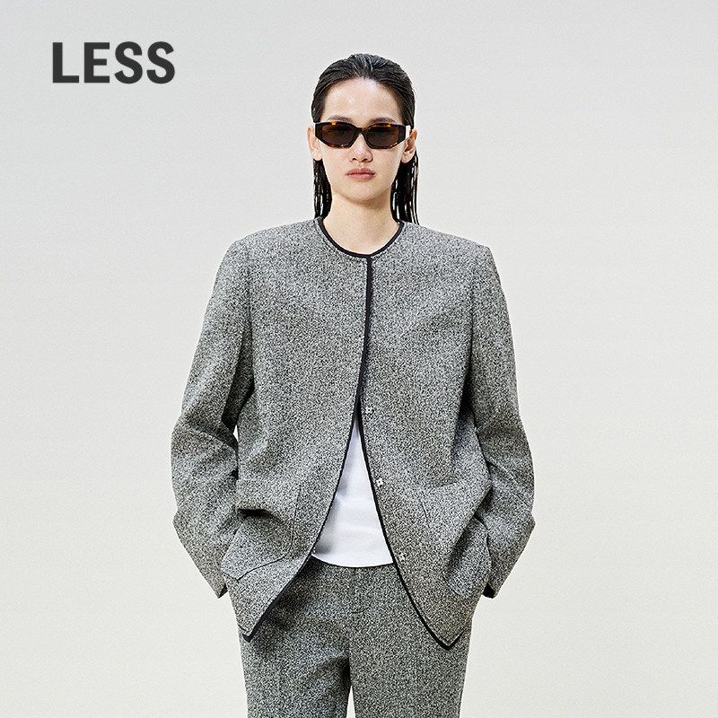 LESS春花呢绵羊毛优雅小香风外套上衣撞色简约西装女2P2711