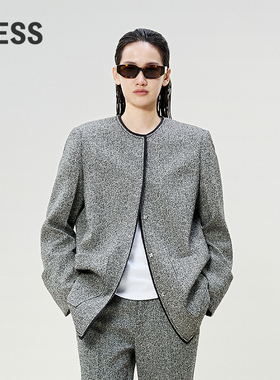LESS春花呢绵羊毛优雅小香风外套上衣撞色简约西装女2P2711390