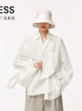 【迅系列】LESS棉质白色衬衫女斜襟设计感个性宽松衬衣2O4212740