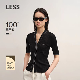 商场同款 针织衫 LESS2025年秋新款 短袖 2P7318660 休闲撞色修身