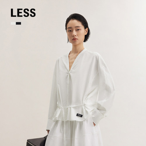 LESS进口休闲V领全棉衬衫女