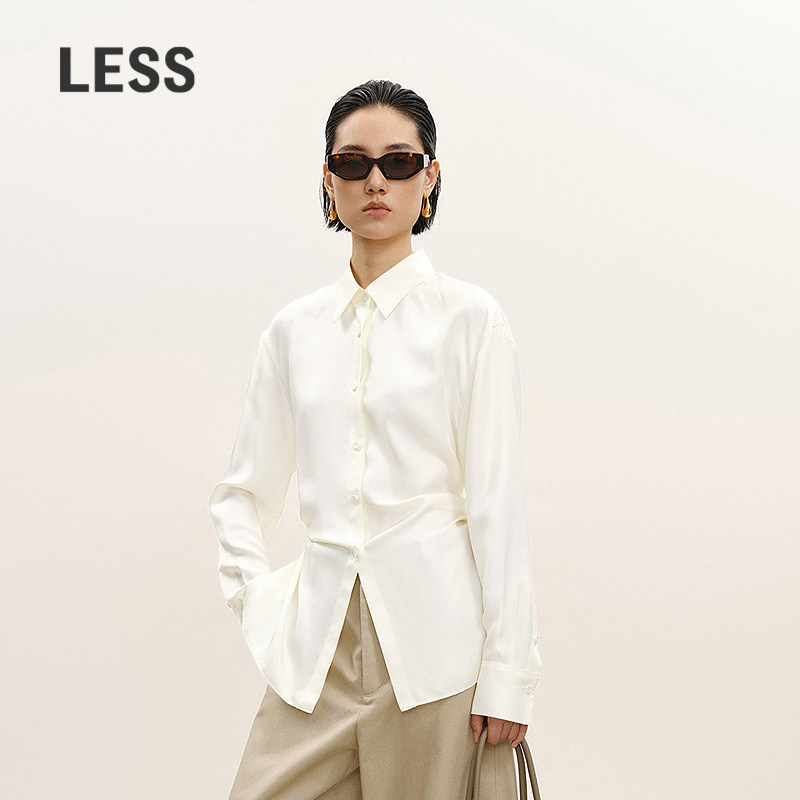 【商场同款】LESS2026春新款桑蚕丝系带收腰纯色衬衫女2Q2