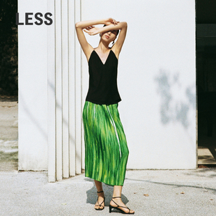 压褶高腰裙女气质水墨垂感半身裙2O4D12320 LESS夏季 精工系列