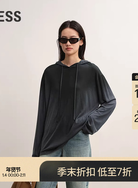 【商场同款】LESS2025秋新款环保垂感连帽薄卫衣长袖T恤2P8116750