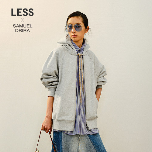 LESS插肩袖连帽拉链卫衣