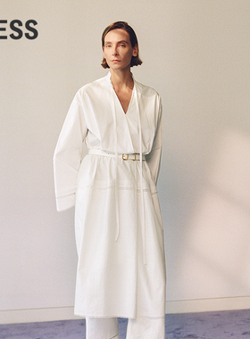 【精工系列】LESS新中式度假连衣裙气质V领收腰衬衫长裙2P3G13720