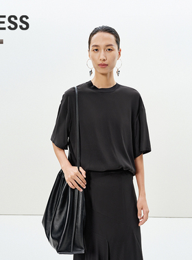 【精工系列】LESS夏圆领桑蚕丝衬衫女百搭宽松休闲上衣2P5213620