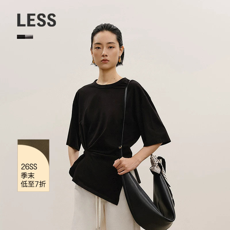 LESS纯色全棉圆领中袖T恤图片