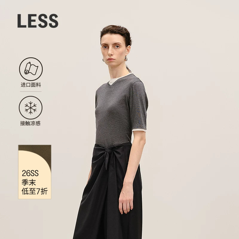 LESS夏接触凉感V领T恤图片