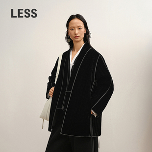复古新中式 LESS2025年冬新款 中长丝绒棉衣2P0B16640 商场同款