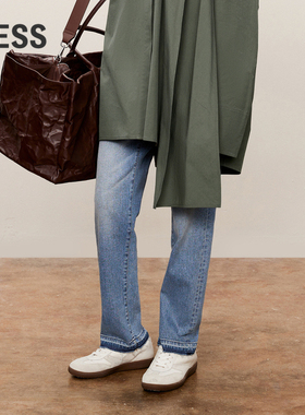 LESS直筒水洗牛仔九分裤女紧身毛边水洗牛仔裤2O9E11360