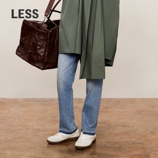 LESS直筒水洗牛仔九分裤 2O9E11360 女紧身毛边水洗牛仔裤