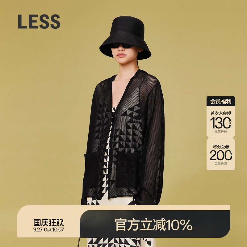 LESS空调罩衫女宽松薄款慵懒风镂空外搭长袖针织衫2O4313300