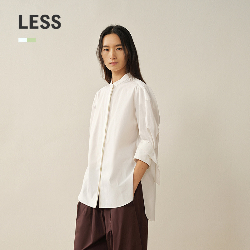LESS立领全棉五分袖衬衫图片