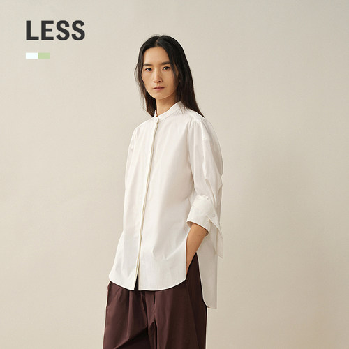 LESS立领全棉五分袖衬衫