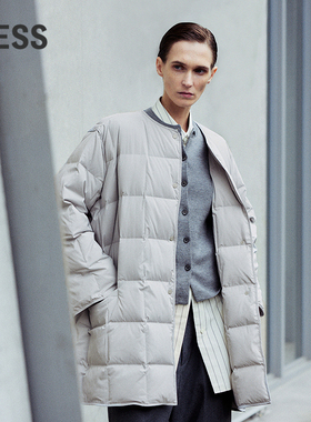 【周迅同款】LESS冬季休闲宽松泡芙无领轻薄中长羽绒服2N0C1096A