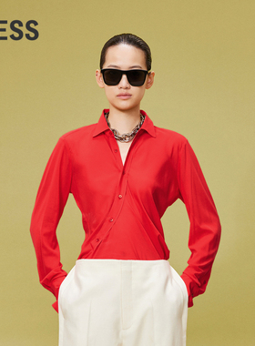 LESS设计感衬衫桑蚕真丝气质红色新年修身通勤长袖衬衣2O1212160