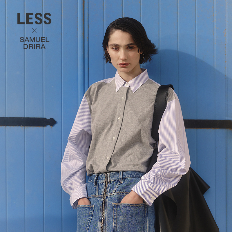 LESS休闲全棉拼接OVERSIZE衬衫