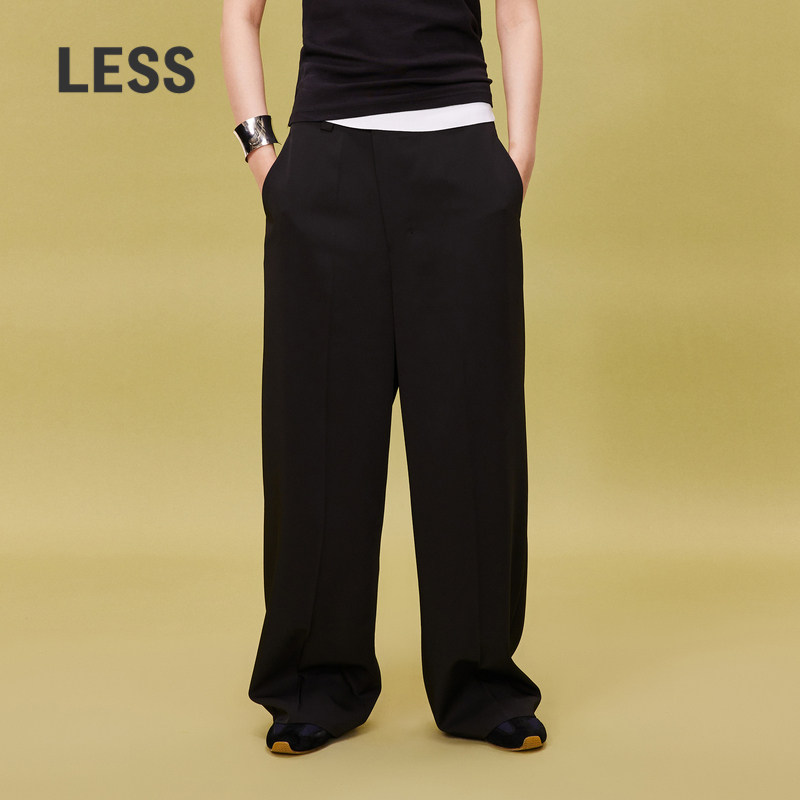 LESS春斜门襟垂感基础通勤百搭休闲宽松直筒西装裤长裤2O3E1