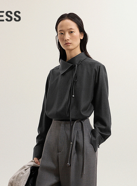 【商场同款】LESS2025冬新款通勤设计感绵羊毛系带衬衫2PA21509H