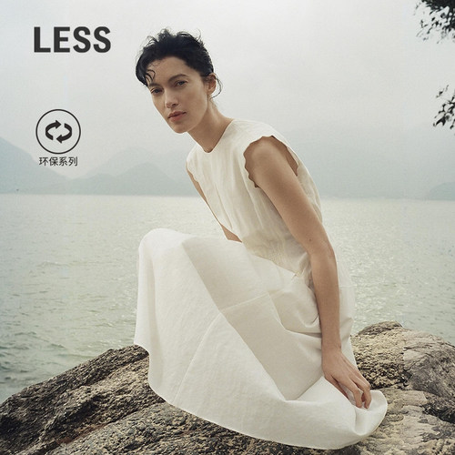 LESS环保棉麻收腰无袖连衣裙
