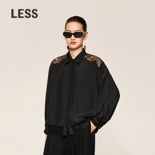 LESS春秋蕾丝拼接衬衫女桑蚕真丝气质法式长袖小衫上衣2O821474H
