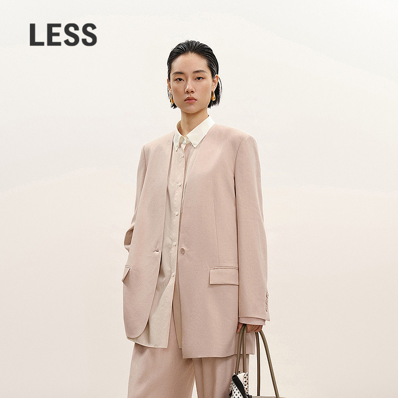 【商场同款】LESS2026春新款高质感亚麻无领不对称西装2Q2
