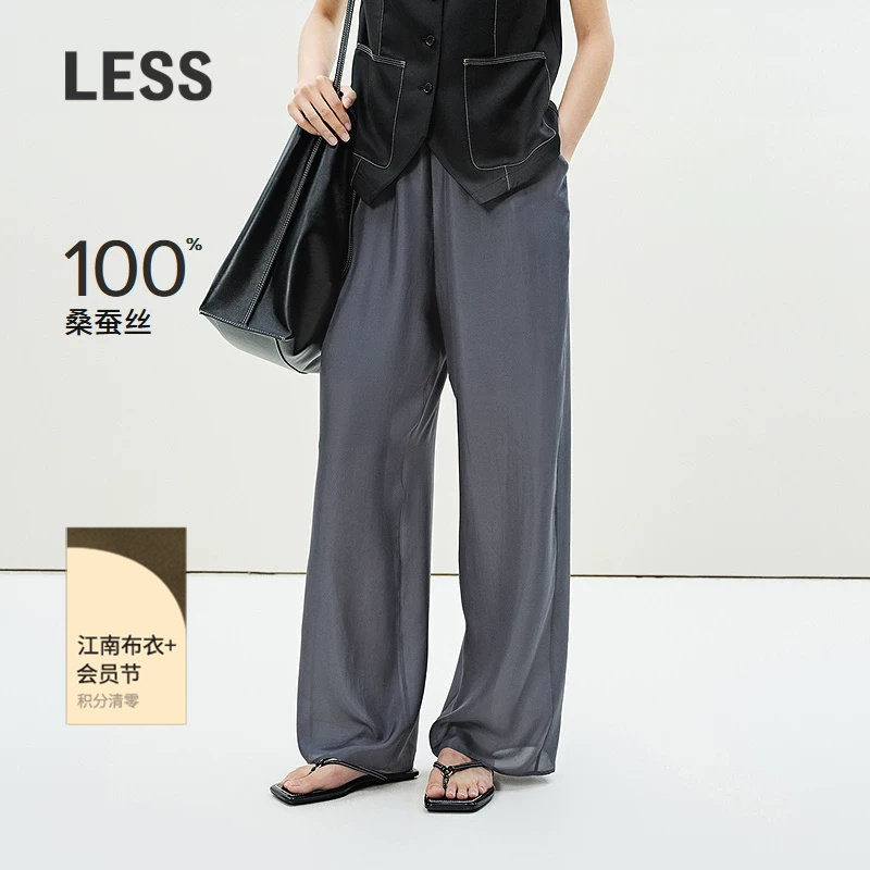 【0压系列】LESS桑蚕真丝阔腿裤女夏季薄款休闲直筒裤子2P6E20720