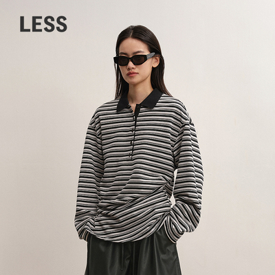 LESS假两件复古撞色条纹polo衫
