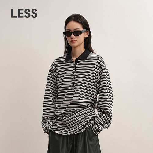 LESS假两件复古撞色条纹polo衫