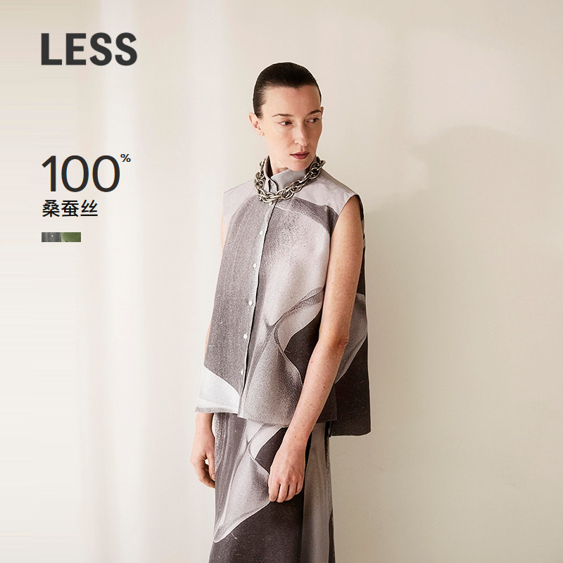 【精工系列】LESS春桑蚕真丝无袖衬衫女气质拓印衬衣2O3212
