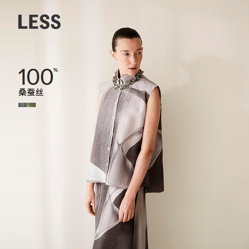 【精工系列】LESS春桑蚕真丝无袖衬衫女气质拓印衬衣2O3212000