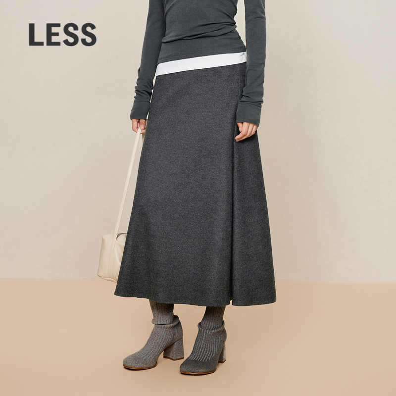 LESSA字半身裙秋冬针织呢伞裙