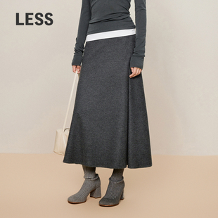 LESS绵羊毛A字半身裙秋冬通勤修身 伞裙2OBD12880 含里针织呢长款