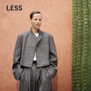 LESS春绵羊毛国风新中式 2O2713580 斜交门襟截端气质廓形立领西装