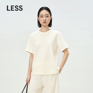 T恤2O2113320 LESS春软糯蓬松毛圈纯色百搭宽松短袖 周迅同款