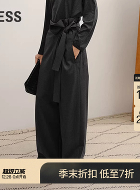 【商场同款】LESS2025年冬新款设计感高腰全羊毛休闲裤2P0E16050