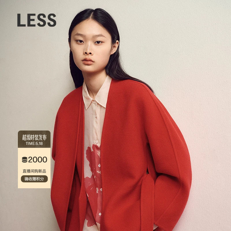 【商场同款/CNY系列】LESS2026春新款系带红色毛呢大衣2