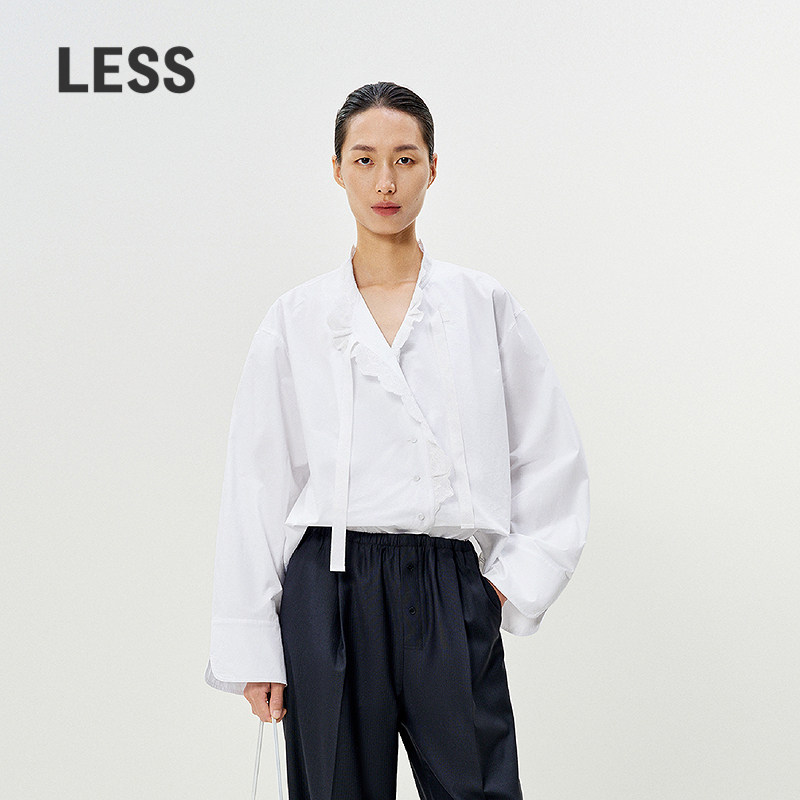 【精工系列】LESS气质白衬衫女法式蕾丝拼接木耳边上衣2P3213670,女装/女士精品,衬衫,淘宝优惠券,粉丝福利购,淘宝优惠卷