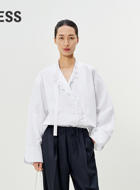 【精工系列】LESS气质白衬衫女法式蕾丝拼接木耳边上衣2P3213670