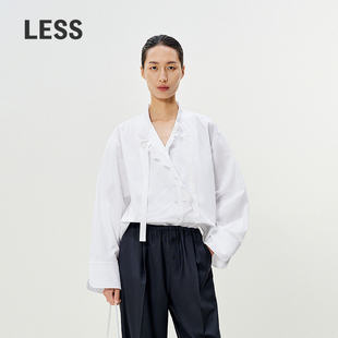 女法式 LESS气质白衬衫 蕾丝拼接木耳边上衣2P3213670 精工系列