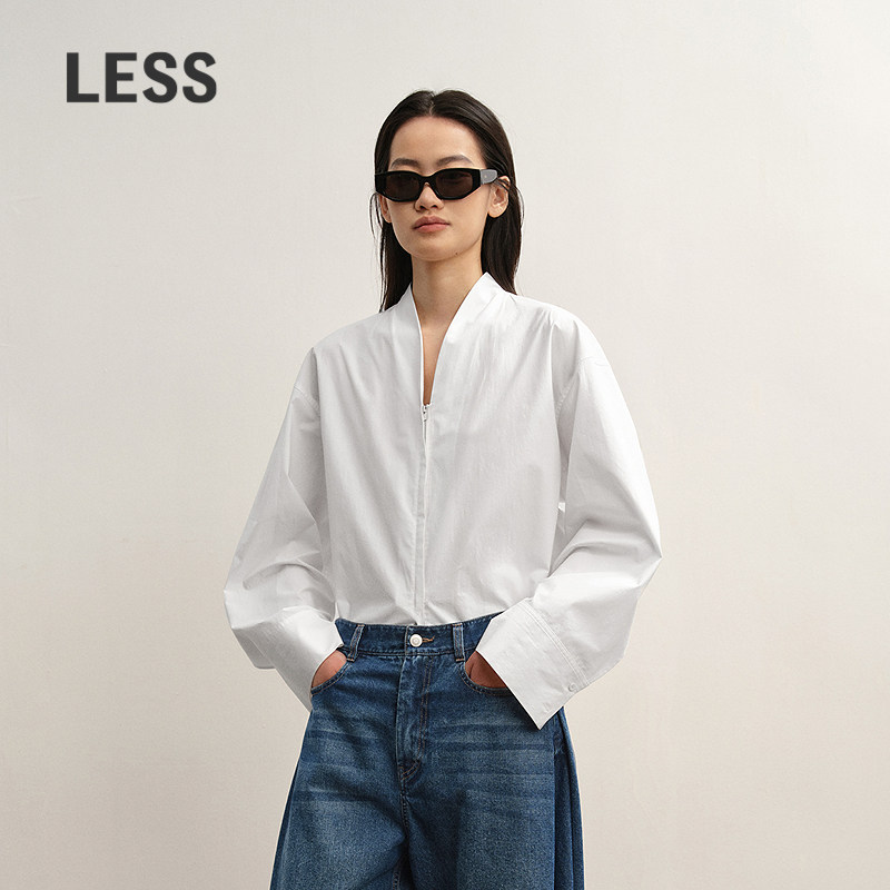LESS通勤简约无领白衬衫女图片