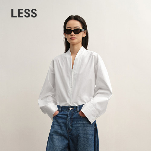 LESS通勤简约无领白衬衫女