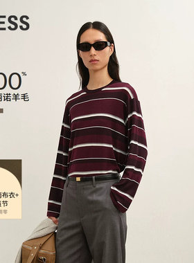LESS套头长袖T恤女条纹薄针织衫